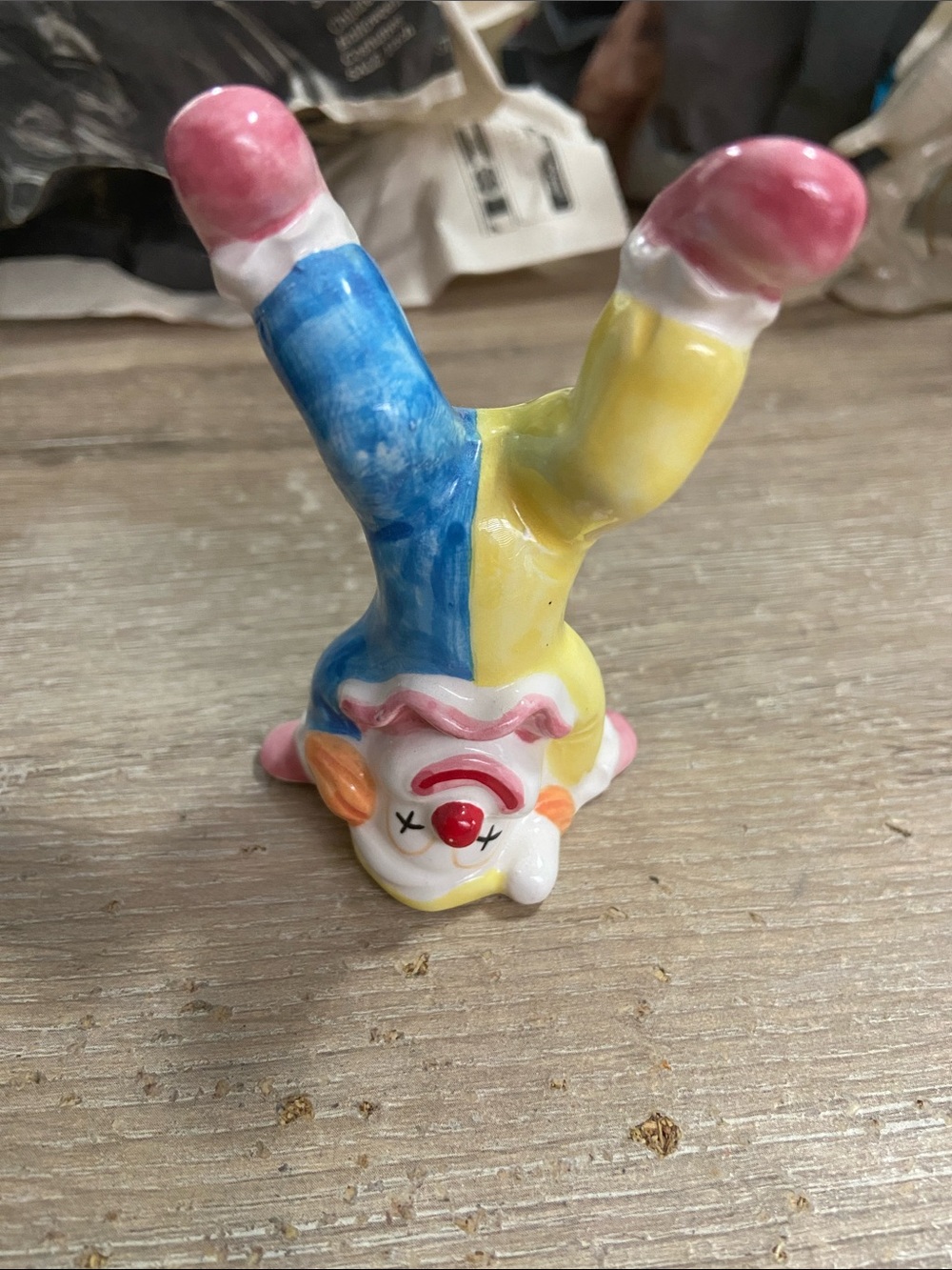 Vintage Hand-Painted Ceramic Clown Figurine - Pink, Blue & Yellow Japan